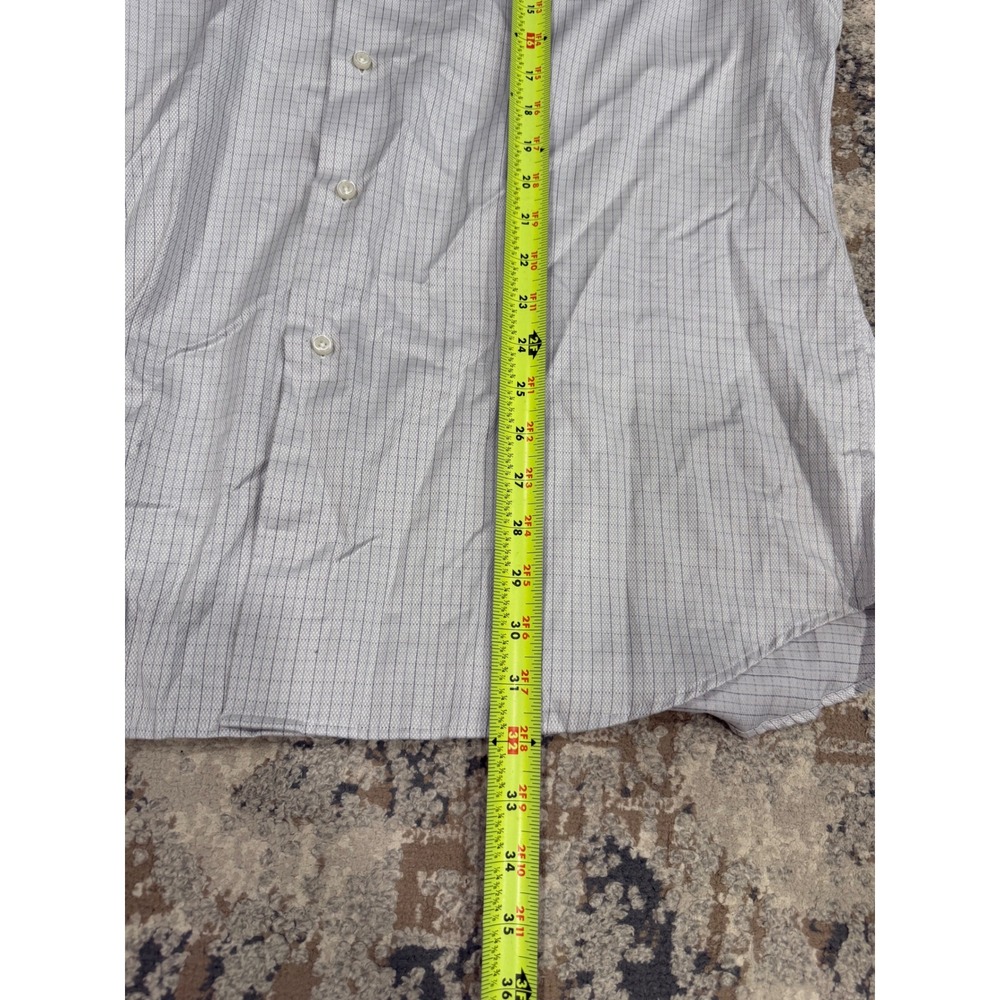 Hugo Boss Mens 17 32/33 Purple White Micro Grid Check Cotton Dress Shirt L/S - Picture 7 of 11